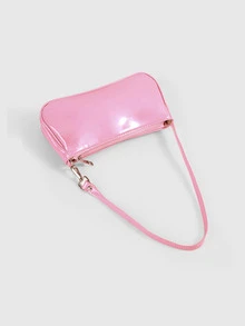 DareSee Artificial Patent Leather Baguette Bag Pink - Coral Pink - View 6