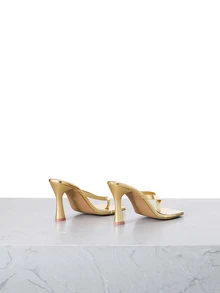 CHICVUE Soft Leather Square Toe Wide Strap Slide Sandals, Pointed Toe High Heel Sandals, Versatile Slim Strap Thong Sandals, Women's Gold High Heel Shoes - Gold - View 4