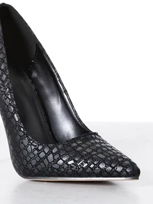 CHICVUE Zapatos de tacón alto de fiesta casuales con punta puntiaguda y textura de piedra negra sexy y de moda para mujeres, tacones de aguja - Negro - Ver 5