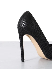 CHICVUE Zapatos de tacón alto de fiesta casuales con punta puntiaguda y textura de piedra negra sexy y de moda para mujeres, tacones de aguja - Negro - Ver 6