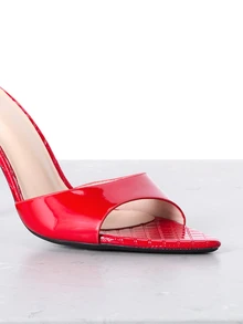 CHICVUE Spring/Summer Women's High Heel Shoes, Fashionable And Elegant For Parties, Outdoor Events, Banquets. Features Shiny Strap Design, Soft Textured Metallic Material, Pointed Toe, Comfortable Mule Silhouette. Suitable For Formal, Casual, And Outdoor Wear. - Red - View 5