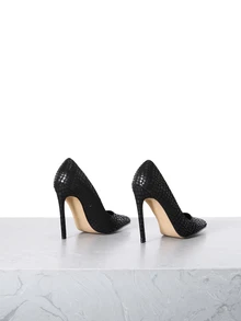 CHICVUE Zapatos de tacón alto de fiesta casuales con punta puntiaguda y textura de piedra negra sexy y de moda para mujeres, tacones de aguja - Negro - Ver 4