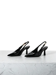 CHICVUE 7cm Black High Heel Pumps, Party Heels, Wedding Shoes, Slip-On Pointed Toe Sandals - Black - View 3