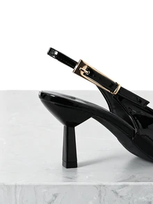 CHICVUE 7cm Black High Heel Pumps, Party Heels, Wedding Shoes, Slip-On Pointed Toe Sandals - Black - View 6