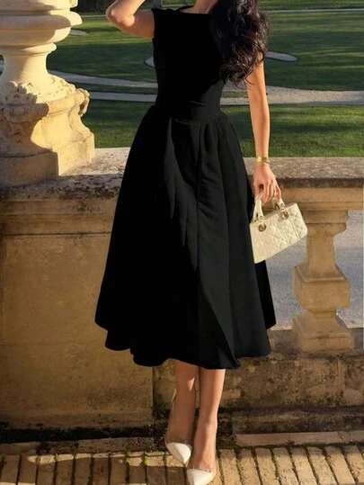 新款时尚露背A字长裙，优雅派对礼服，婚礼宾客礼服，演唱会服装，节日服装