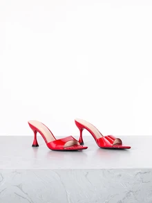 CHICVUE Spring/Summer Women's High Heel Shoes, Fashionable And Elegant For Parties, Outdoor Events, Banquets. Features Shiny Strap Design, Soft Textured Metallic Material, Pointed Toe, Comfortable Mule Silhouette. Suitable For Formal, Casual, And Outdoor Wear. - Red - View 2