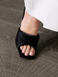 CHICVUE Spring/Summer Stylish Black Knotted Women's High Heel Sandals For Work - Black - View 5