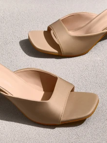 NobleVue Sandalias de tacón alto tipo mula para mujer, de primavera/verano, con punta abierta, transpirables y de color albaricoque - Albaricoque - Ver 5