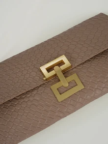 Clariva Túi xách nhỏ họa tiết da cá sấu dập nổi, thiết kế cổ điển cho nữ - Màu Khaki - Xem 4