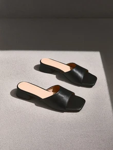 NobleVue Giày sandal cao gót đế dày một quai dành cho nữ, sandal hở gót thanh lịch cho hoạt động ngoài trời, trang phục mùa xuân hè. - màu đen - Xem 1