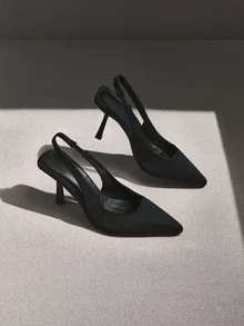 NobleVue Tacones altos de punta fina con tira trasera sin respaldo para mujer, de ante negro, transpirables, elegantes para primavera/verano - Negro - Ver 4