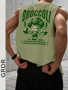 GRDR 男士夏季西兰花和哑铃印花休闲圆领背心 - 薄荷綠 - 查看 2