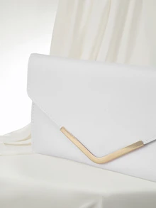Clariva Elegant White Envelope Clutch With Chain Strap For Party - White - View 5