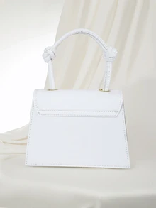 Clariva Solid Color Pleated Edge Handbag, Flap Crossbody Bag For Women, Retro Style, White Bag - White - View 3