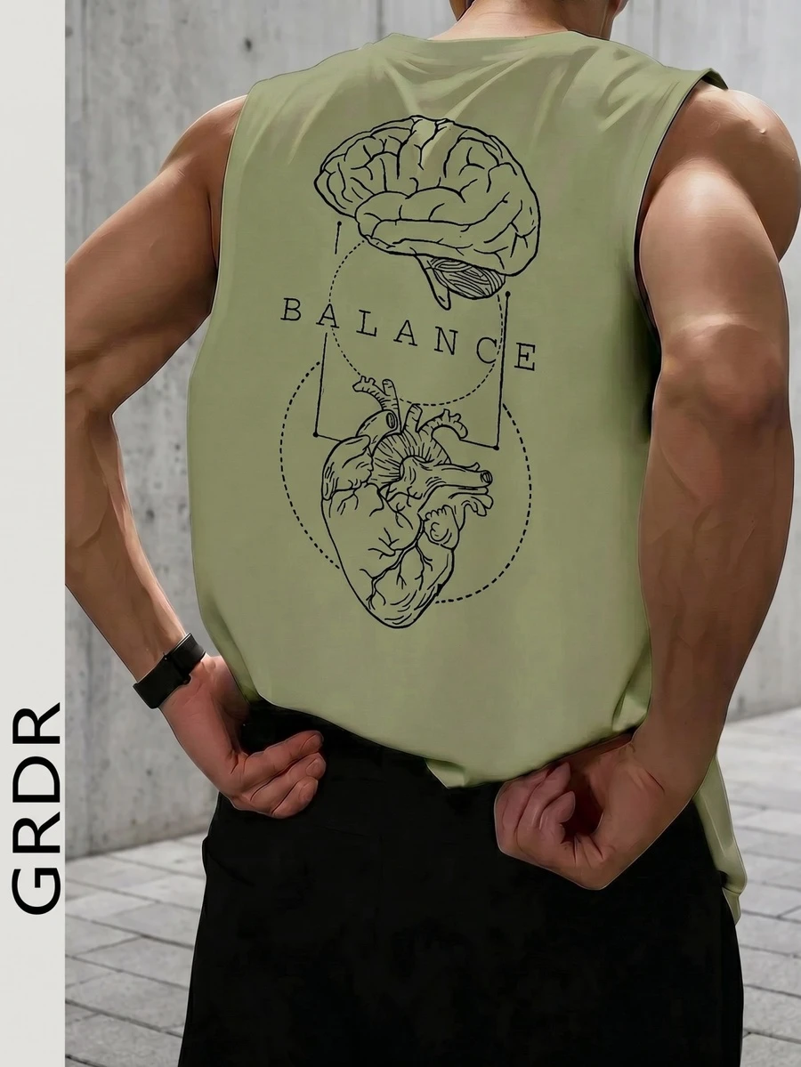 GRDR Men's Summer Printed Round Neck Casual Tank Top - Mint Green - View 1