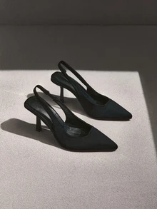 NobleVue Tacones altos de punta fina con tira trasera sin respaldo para mujer, de ante negro, transpirables, elegantes para primavera/verano - Negro - Ver 1