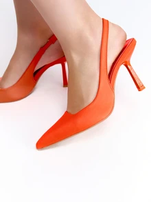 CHICVUE Women Slingbacks, Elastane Point Toe Stiletto Heeled Funky Pumps Neon Orange,Elegant,Party Outfits,Pointed Heels - Orange - View 3