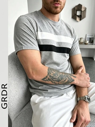 GRDR 1件夏季新款撞色商务休闲圆领男士短袖T恤