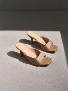 NobleVue Sandalias de tacón alto tipo mula para mujer, de primavera/verano, con punta abierta, transpirables y de color albaricoque - Albaricoque - Ver 1