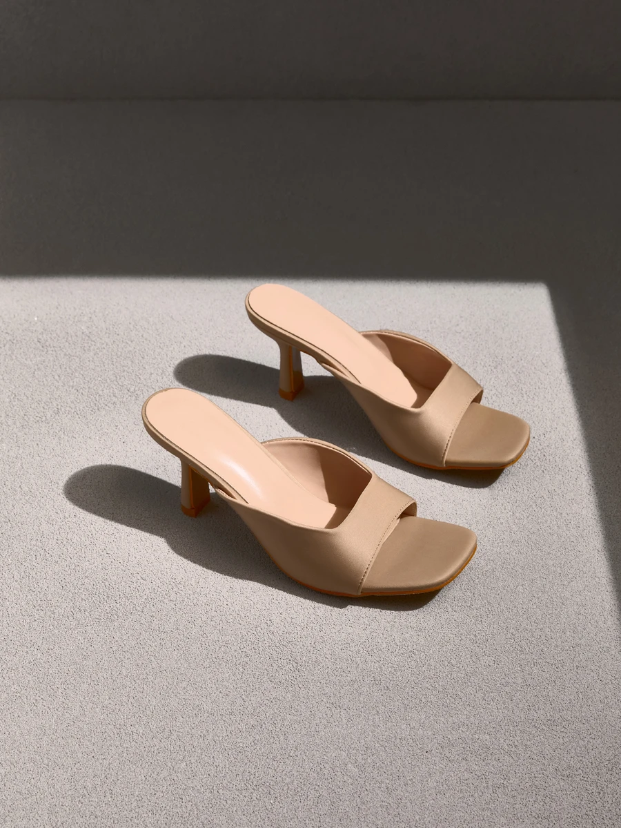 NobleVue Sandalias de tacón alto tipo mula para mujer, de primavera/verano, con punta abierta, transpirables y de color albaricoque - Albaricoque - Ver 1