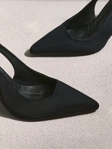 NobleVue Tacones altos de punta fina con tira trasera sin respaldo para mujer, de ante negro, transpirables, elegantes para primavera/verano - Negro - Ver 5