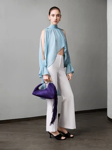 CHICVUE A Fashionable Burgundy Velvet Tassel Handbag For Women, With A Golden Spiral Hook, Very Suitable For Attending Evening Parties And Social Occasions. - Purple - View 2
