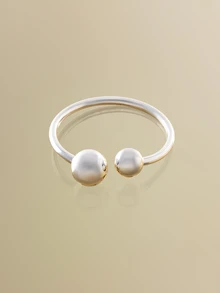 NobleVue 1pc Fashion Copper Ball Decor Cuff Bangle For Women For Daily Life - Silver - View 2
