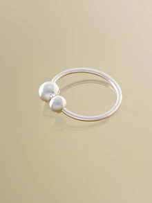 NobleVue 1pc Fashion Copper Ball Decor Cuff Bangle For Women For Daily Life - Silver - View 3