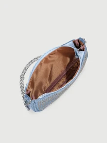 DareSee Tas Selempang Persegi Denim Serbaguna Modis Baru dengan Dekorasi Rhinestone dan Tali Rantai, Tas Bahu Wanita untuk Perjalanan Sehari-hari, Hadiah Liburan untuk Kembali ke Sekolah - Biru - View 5
