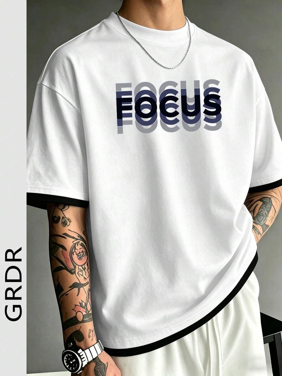GRDR 男士夏季經典 2 合 1 極簡圓領短袖 T-Shirt,休閒時尚通勤百搭 - 白色 - 查看 1