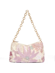 Rylithe Glittering Sequin Shoulder Bag, Floral Bag, Sequin Bag, Bridal Party, Metal Chain Women Handbag - View 2