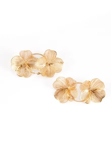 Rylithe 2 piezas Pendientes de aro florales huecos bañados en oro, pendientes de botón florales dorados elegantes perfectos para damas de honor y uso diario - Multicolor - Ver 3