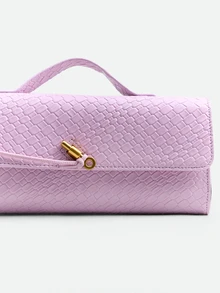 CHICVUE Women's Vintage Minimalist Woven Texture Angora Red Retro Flap Lock Large Capacity Clutch Shoulder Bag, Suitable For Formal Occasions, Daily Wear - Purple - View 5