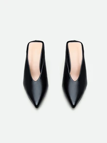 CHICVUE Women's Black Pointed Toe Kitten Heel Mule Sandals, Slip-On Elegant Dress Shoes,Flip Flops - Black - View 3
