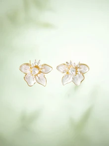 Rylithe 1 par de pendientes de flor de elegantes, pendientes de vestir elegantes para mujer adecuados para uso diario, fiesta, banquete, casual, vacaciones - Blanco - Ver 7