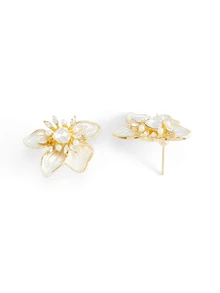 Rylithe 1 par de pendientes de flor de elegantes, pendientes de vestir elegantes para mujer adecuados para uso diario, fiesta, banquete, casual, vacaciones - Blanco - Ver 4