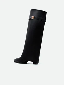 CHICVUE 女士时尚靴子，过膝长靴，翻边靴，西部靴，裤靴，及膝靴，性感女靴，吸睛百搭，适合日常穿着，室内/室外皆宜，派对场合也适用，可搭配裙子、短裤，优雅女士踝靴，秋冬季必备 - 黑色 - 查看 4