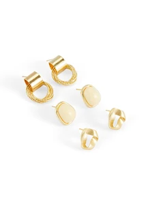Rylithe 5pcs/Set Minimalist Wedding/Party/Daily Wear Earrings, Petite Vintage Triangle Twist Earrings, Luxury Matte Finish Personalized Earring Set - Type a - View 5