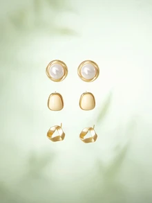 Rylithe 5pcs/Set Minimalist Wedding/Party/Daily Wear Earrings, Petite Vintage Triangle Twist Earrings, Luxury Matte Finish Personalized Earring Set - Type a - View 8