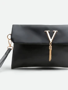 CHICVUE Tas Clutch Wanita Minimalis Kasual Modis 2026, Dompet Amplop Retro Warna Solid Baru, Tas Tangan - Hitam - View 5