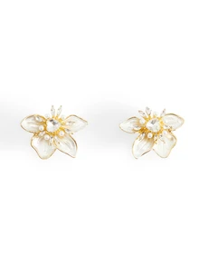 Rylithe 1 par de pendientes de flor de elegantes, pendientes de vestir elegantes para mujer adecuados para uso diario, fiesta, banquete, casual, vacaciones - Blanco - Ver 2