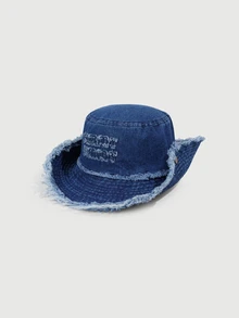 DareSee 1件中性復古做舊刺繡字母可調節抽繩帽簷水桶帽，萬聖節款 - 彩色 - 查看 3