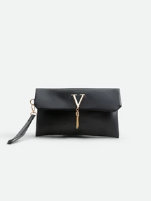 CHICVUE Tas Clutch Wanita Minimalis Kasual Modis 2026, Dompet Amplop Retro Warna Solid Baru, Tas Tangan - Hitam - View 1