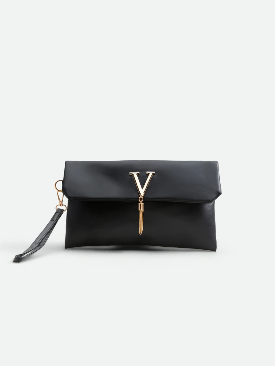 CHICVUE Tas Clutch Wanita Minimalis Kasual Modis 2026, Dompet Amplop Retro Warna Solid Baru, Tas Tangan - Hitam - View 1