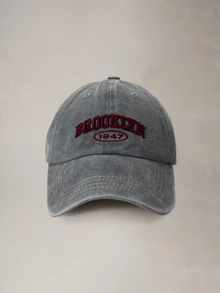 Hatastic 1pc Women's Embroidered Letter BROOKLYN 1947 Washed Baseball Cap, Adjustable Outdoor Sun Protection Casual Hat Halloween - Baseball Cap - View 1