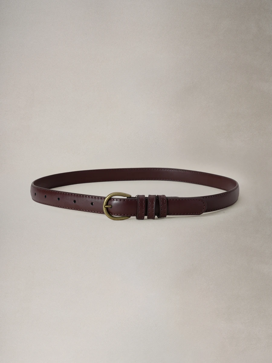 Hatastic 1 pieza Cinturón minimalista de PU con hebilla para verano, escuela, otoño, Halloween y vuelta al colegio - Café integral - Ver 1