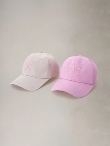 Hatastic 1/2件女款蝴蝶刺繡棒球帽，純色百搭平頂帽，春夏戶外運動防曬，聖誕/女性禮物萬聖節 - 查看 2