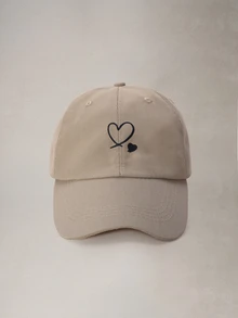 Hatastic 1件卡其色雙心刺繡棒球帽 中性遮陽帽 戶外必備 萬聖節 - 卡其色 - 查看 1
