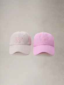 Hatastic 1/2件女款蝴蝶刺繡棒球帽，純色百搭平頂帽，春夏戶外運動防曬，聖誕/女性禮物萬聖節 - 查看 1