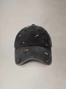 Hatastic 1件小狗圖案刺繡棒球帽 水洗風中性帽子 時尚復古遮陽帽 可調節戶外遮陽帽 萬聖節 - 彩色 - 查看 1